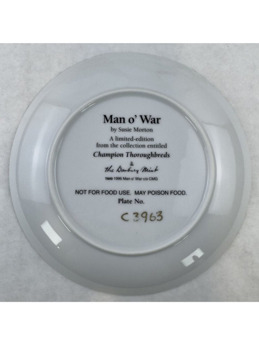 Vtg Man O War Champion Thoroughbreds Limited Edition Collector Plate 1996 8-inch - Picture 2 of 9